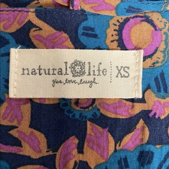 Natural Life Blue Purple Tan Floral Maxi Dress 100% Rayon Boho women - Picture 9 of 9